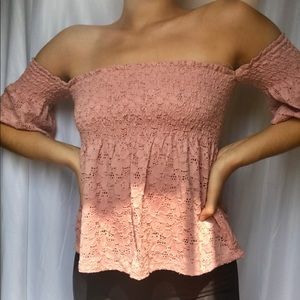 Off the Shoulder Pink Lace Top